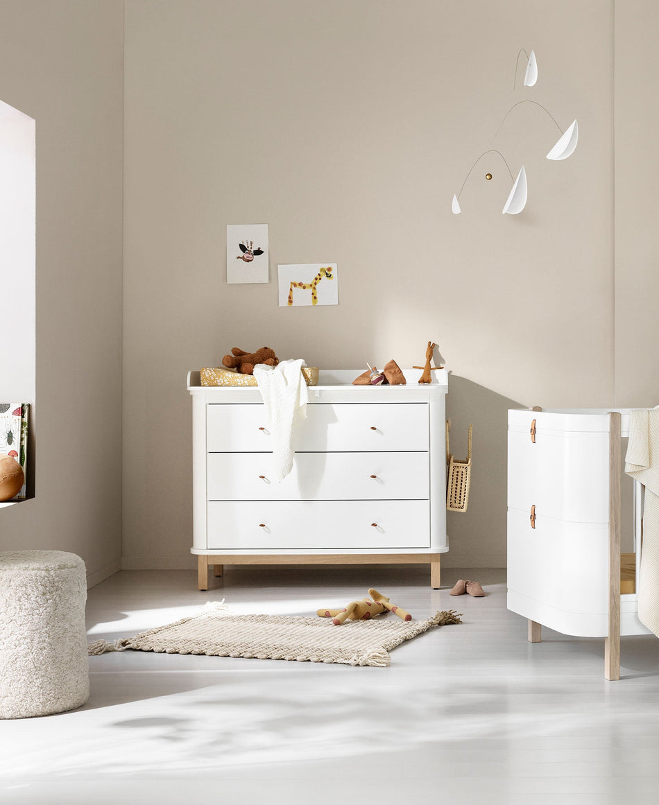 Wood nursery dresser 3 drawers, white/oak