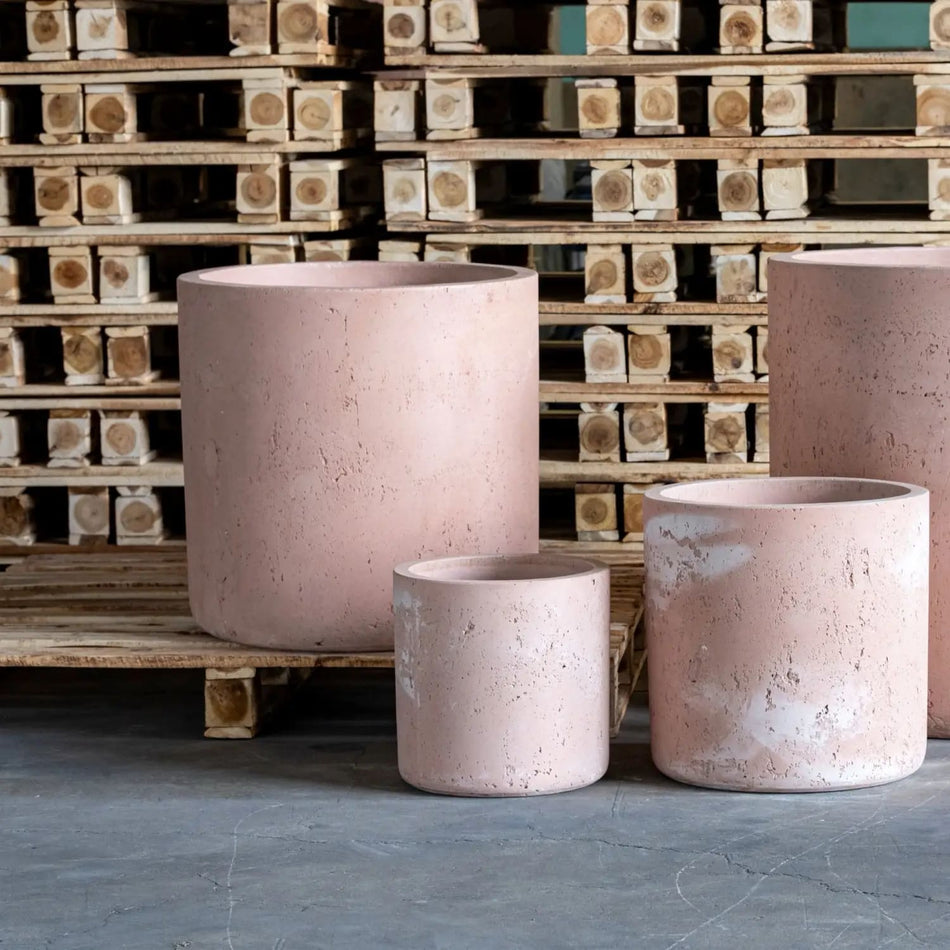 Aurella | Blushstone – 30cm Medium Concrete Cylinder Planter – 13L Round Plant Pot