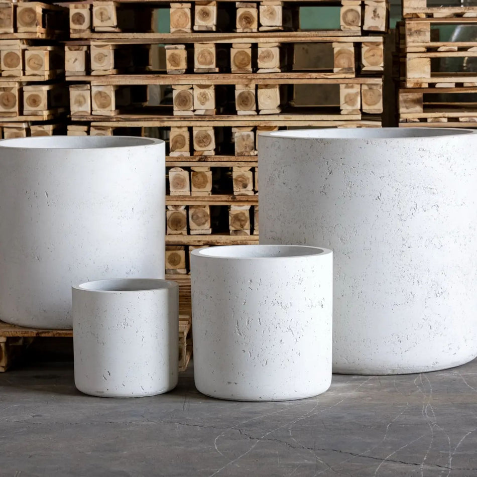 Aurella | White Mist – 85cm XX Large Concrete Cylinder Planter – 365L Round Plant Pot