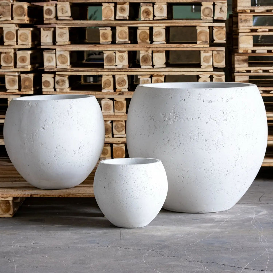 Orbello | White Mist – 35cm Medium Concrete Sphere Planter – 25L Round Plant Pot