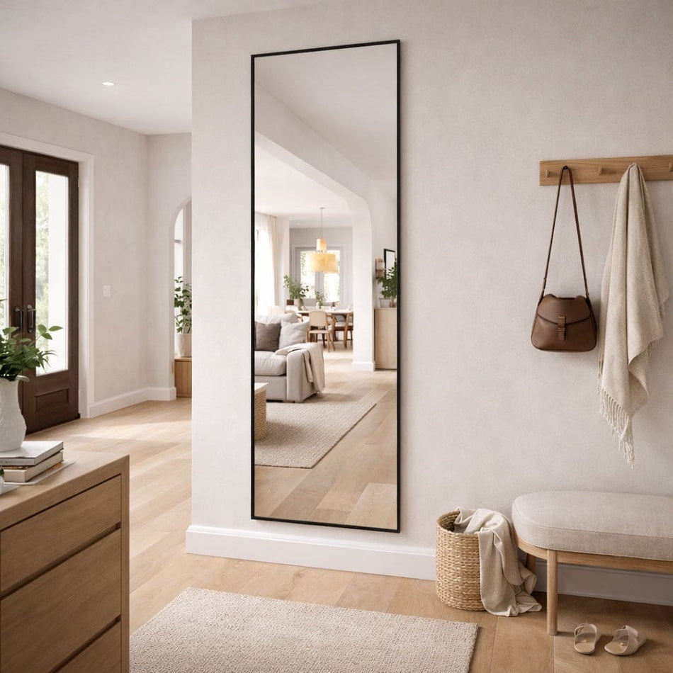 Takara - Full Length Leaner Black Metal Rectangle Mirror - 180cm x 60cm