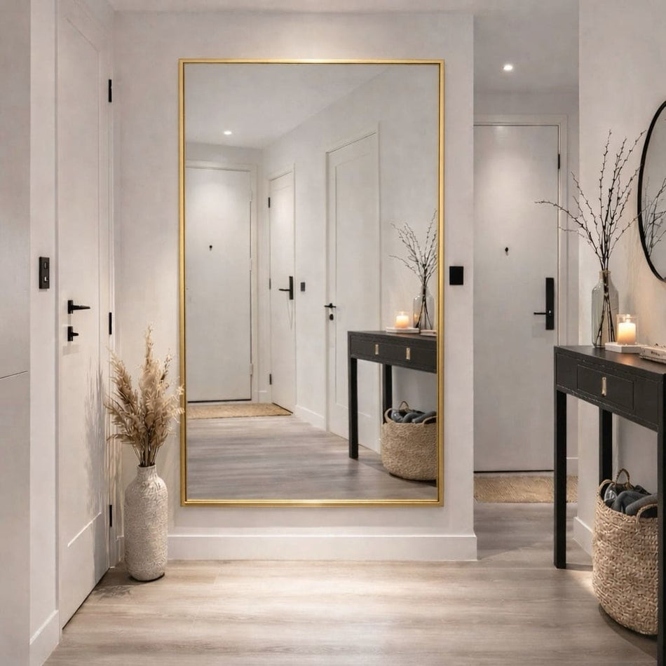 Takara - Full Length Leaner Gold Metal Rectangle Mirror - 180cm x 105cm