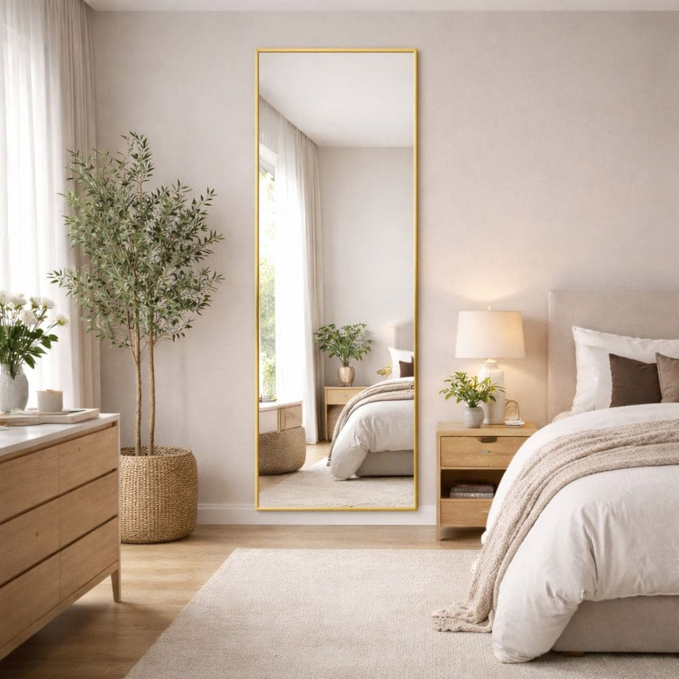 Takara - Full Length Leaner Gold Metal Rectangle Mirror - 180cm x 60cm