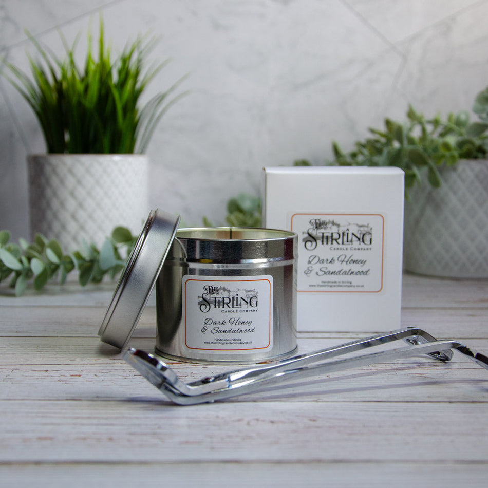 Dark Honey & Sandalwood - Travel Tin Candle - Wooden Wick