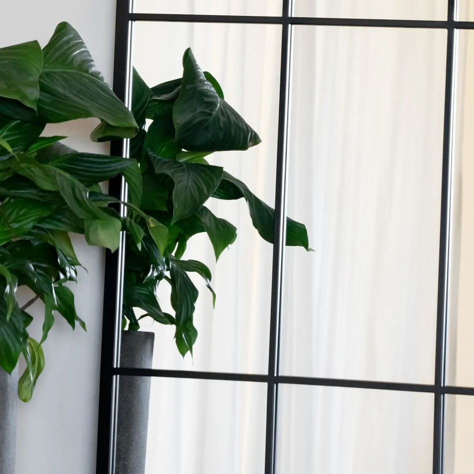 Tomi - Full Length Black Metal Arched Lattice Window Mirror - 180cm x 105cm.