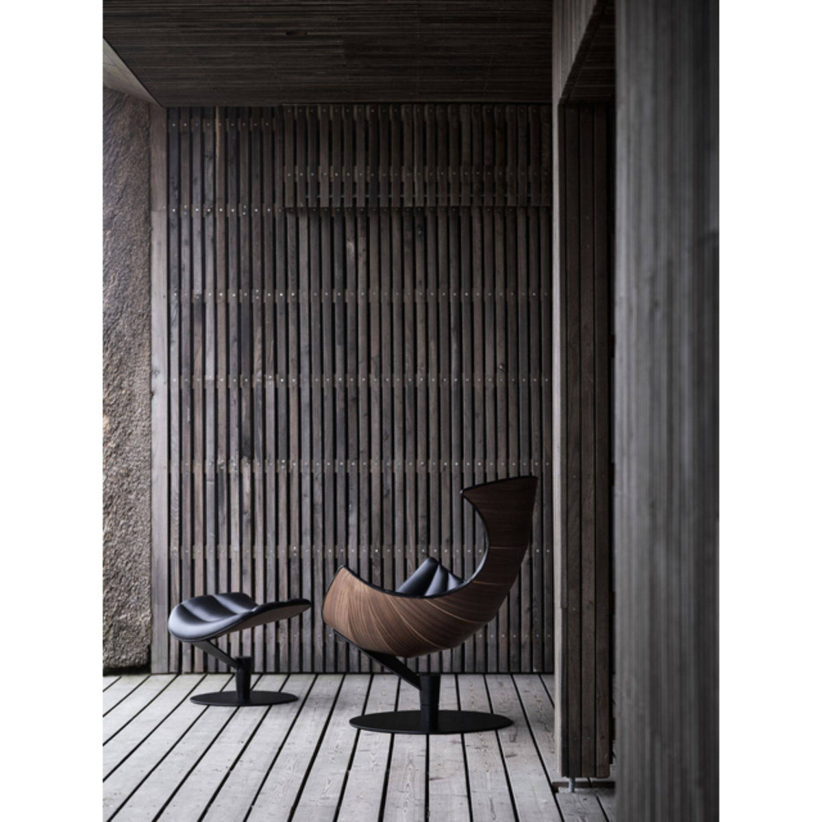 Bruunmunch - Lobster Footstool - Walnut, Satin Chrome Base - Skandium London