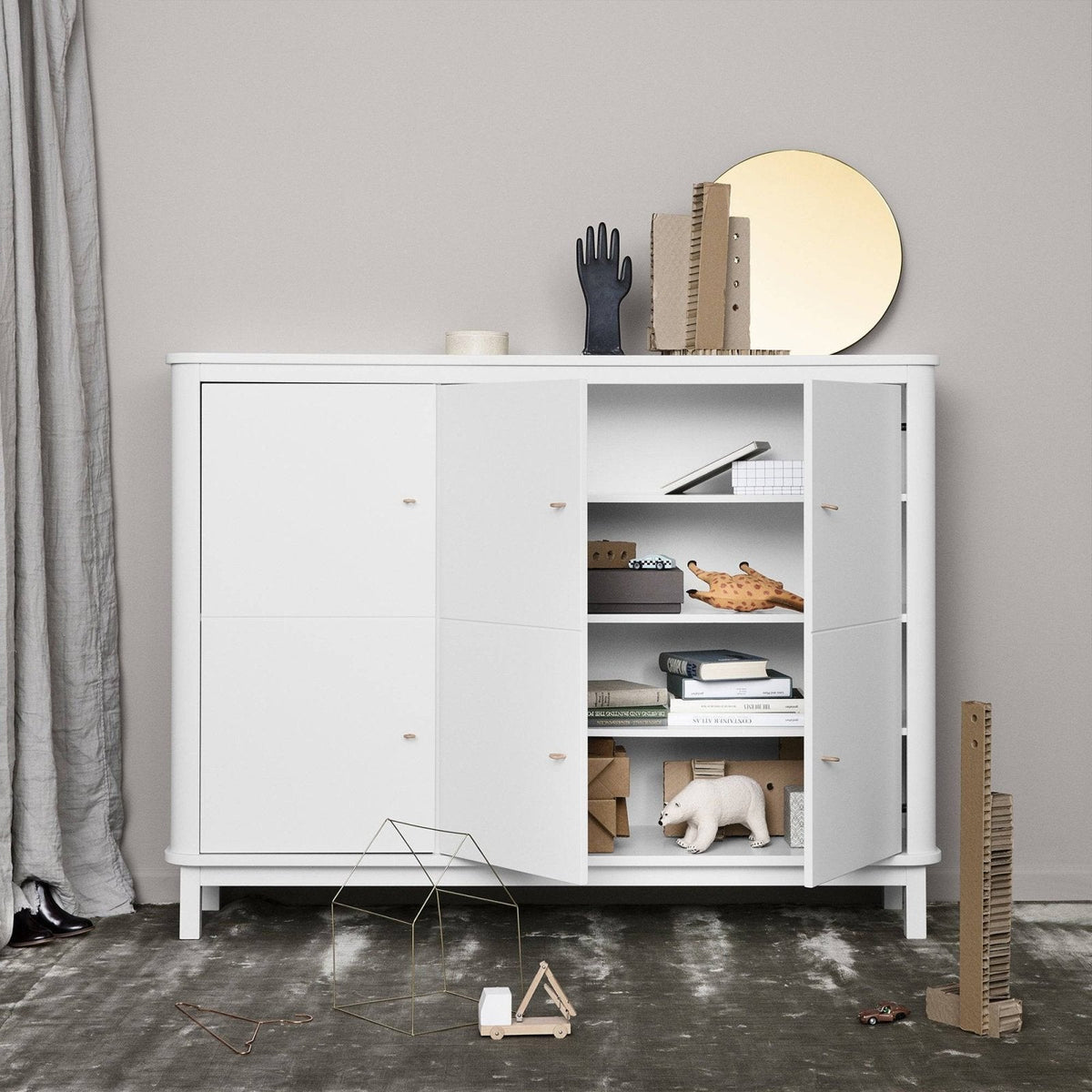 Oliver Furniture - Multi cupboard with 3 doors, white/oak - Skandium London