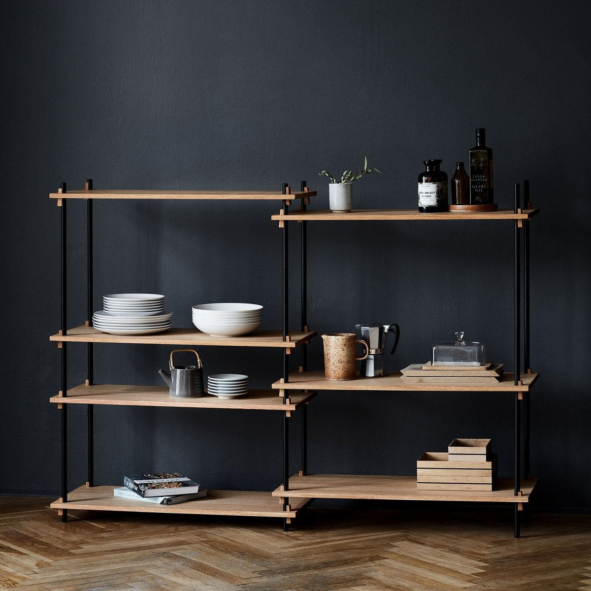 MOEBE - Shelving System – S.200.3.A - Oak/Black - Skandium London