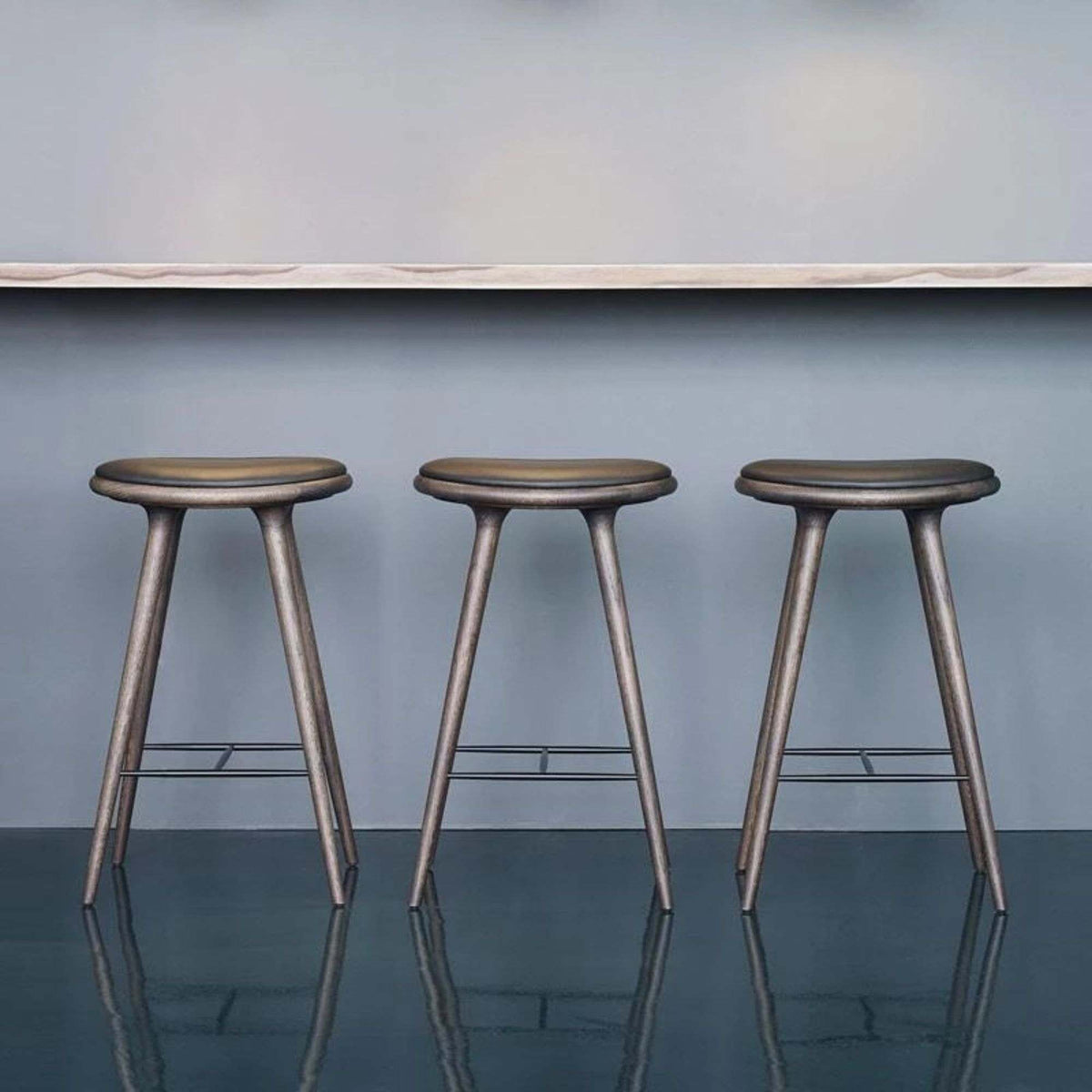 High Stool With Black Leather Seat | Mater | Skandium London